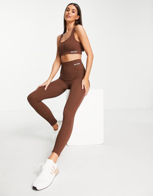 Urban Threads Tall seamless gym leggings in chocolate brown