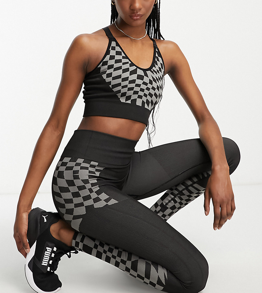 Urban Threads Tall seamless leggings in checkerboard print-Black