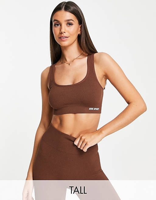 Urban Threads Tall seamless sports bra in chocolate brown