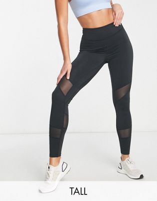 Urban Threads Tall sports leggings with mesh panels in black