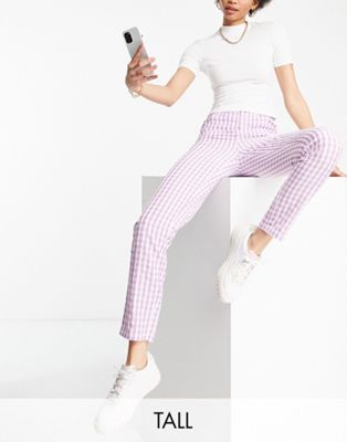 Urban Threads Tall straight leg trousers in lilac gingham - ASOS Price Checker