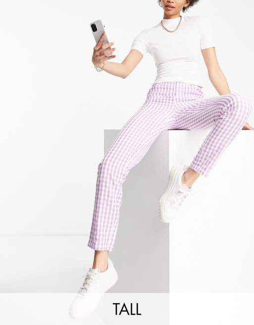 Urban Threads Tall straight leg trousers in lilac gingham