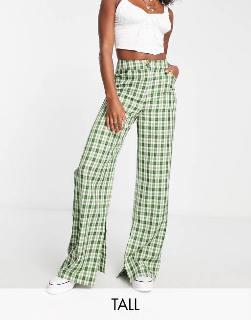 Urban Threads Tall wide leg pants in green check - part of a set