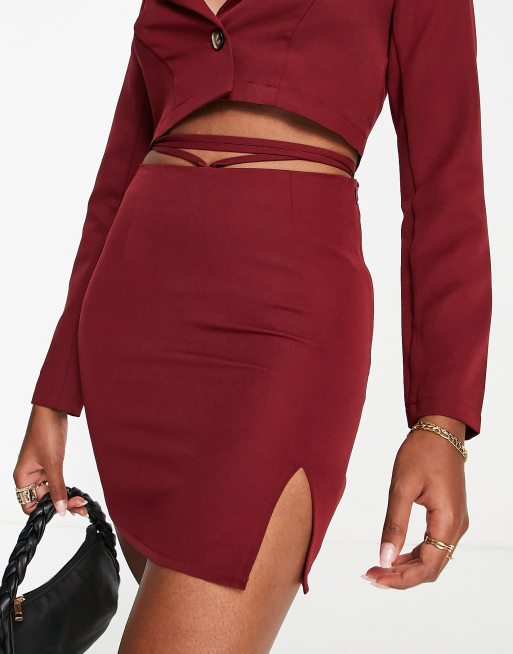 Urban Threads tie waist mini skirt co ord in deep red