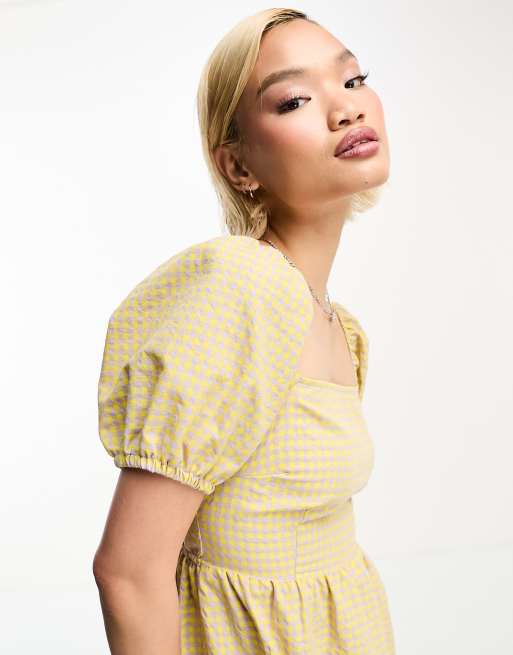Urban Threads tiered midi dress with lace up back in gingham | ASOS