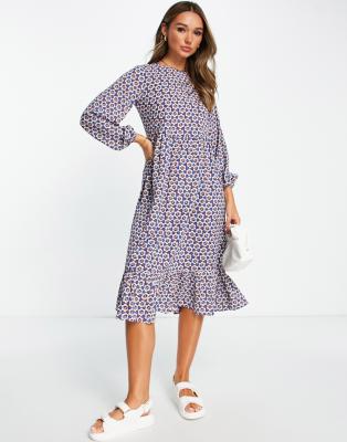 Urban Threads tiered midi smock dress in 70s floral print