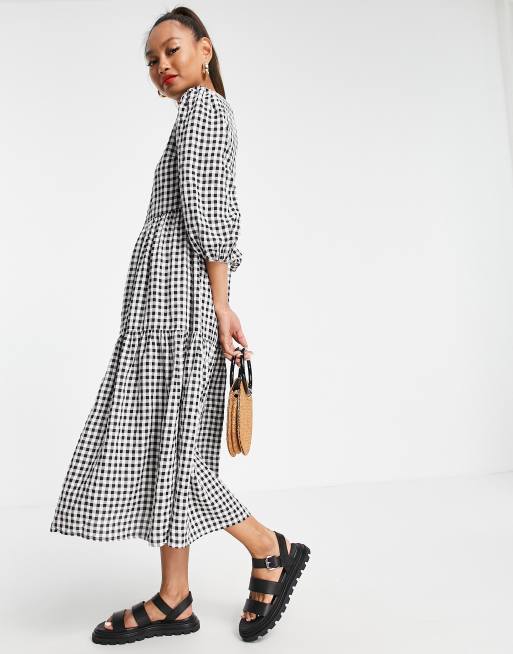 Urban Threads tiered midi smock dress in gingham | ASOS