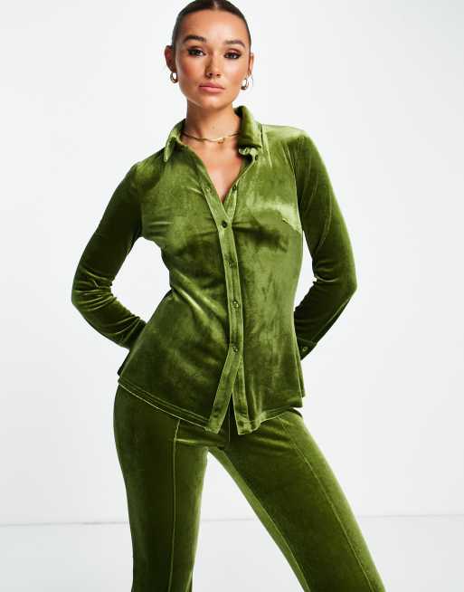 Urban Threads velour shirt in chartreuse - part of a set
