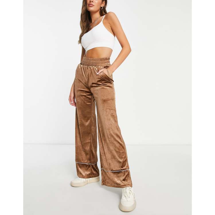 Urban Threads velour wide leg pants in chocolate brown