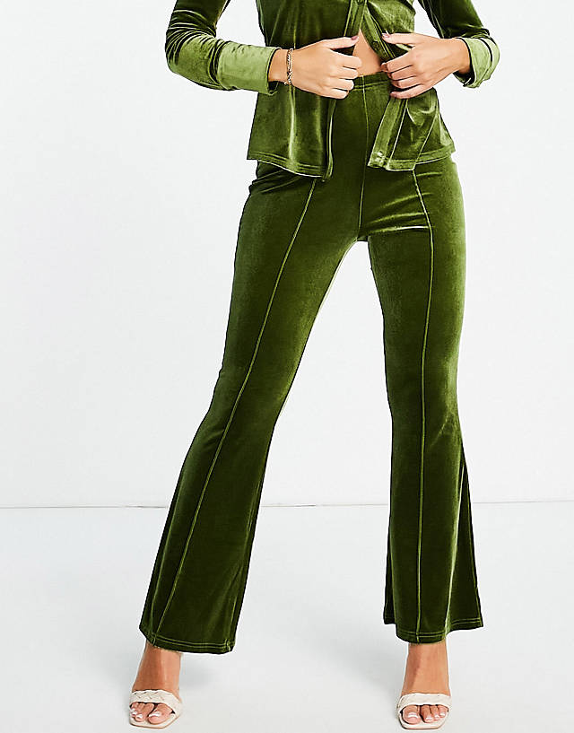 Urban Threads - velour wide leg trousers co-ord in chartreuse