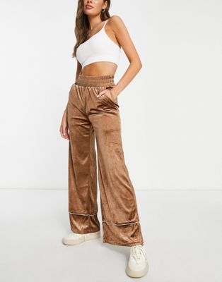 Urban Threads velour wide leg trousers in chocolate brown