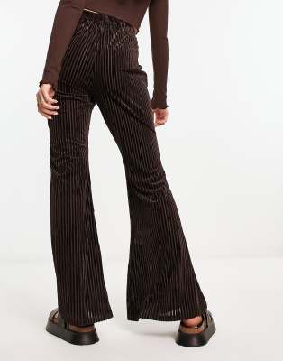 Urban Threads velvet plisse wide leg trousers co-ord in chocolate