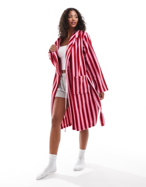 Urban Threads - Vestaglia in pile rosa e rossa a righe