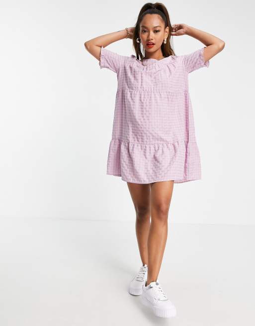 Urban Threads - Vestito grembiule a balze a quadretti lilla