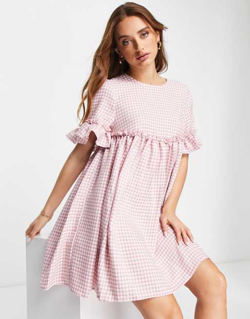 Urban Threads - Vestito grembiule corto rosa a quadretti, 4 di 4