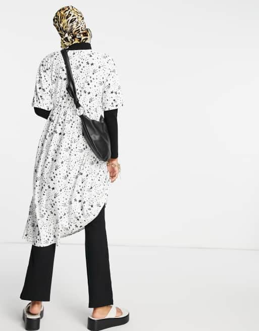 Urban Threads - Vestito grembiule midi con stampa con stelle bianco multicolore, 2 di 4