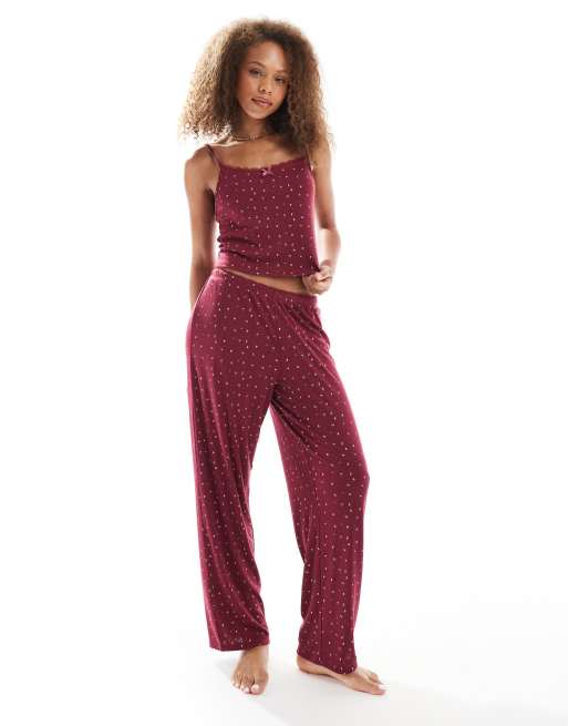 Urban Threads – Vinrött, pointellestickat linne med blommönster, 2 av 4