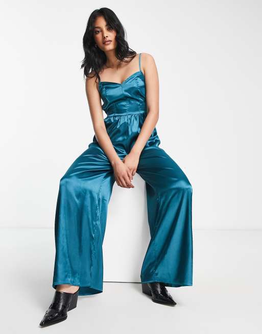 Satin jumpsuit store wide leg