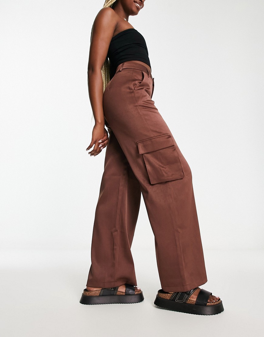Urban Threads wide leg cargo trousers in chocolate brown