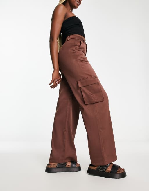 Brown Loose Flap Pockets Cargo Pants High Wide Legs - Temu Portugal