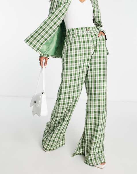 Urban Threads wide leg pants in green check - part of a set - view 1