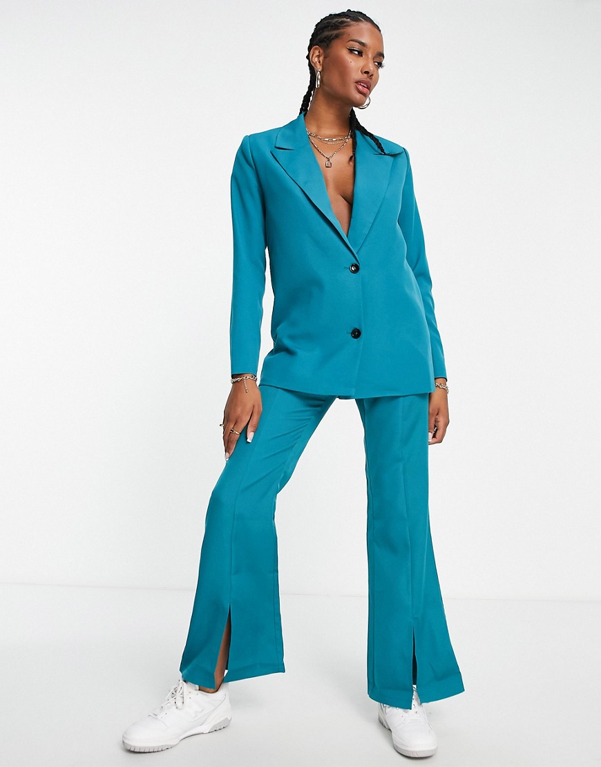 Urban Threads wide leg pants in teal - part of a set-Blue