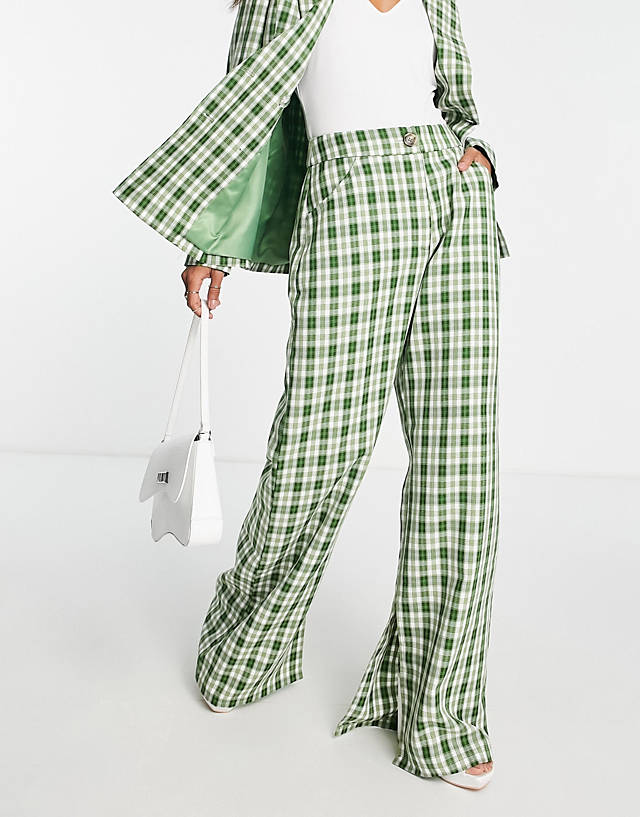 Urban Threads - wide leg trousers co-ord in green check
