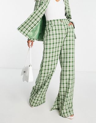 Urban Threads wide leg trousers co-ord in green check