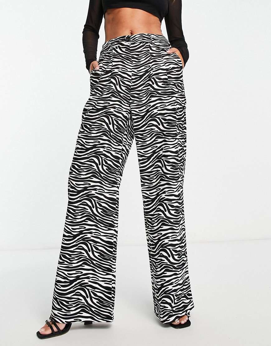 Urban Threads wide leg trousers in zebra print-Multi