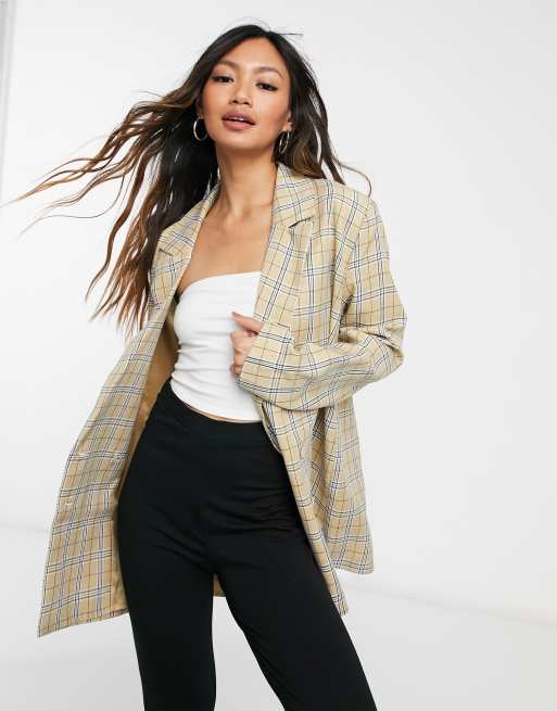 Urban Threads – Kariertes Kombiteil aus Rock und Blazer in neutralen Farben, 2 von 2
