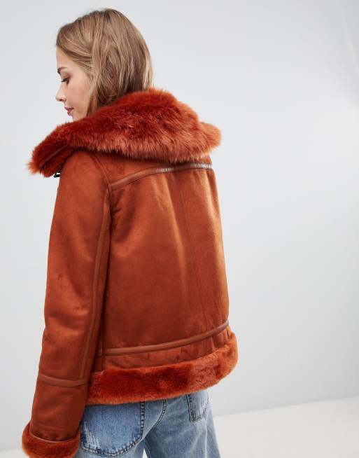 Urbancode aviator coat outlet with faux fur trim