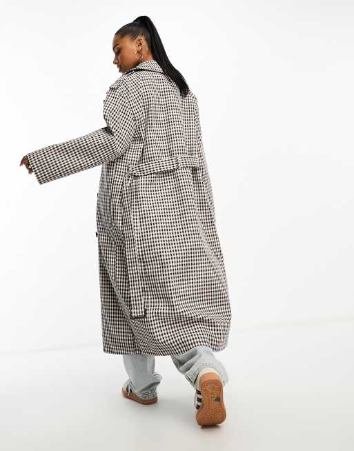 Urbancode belted trench coat in check | ASOS