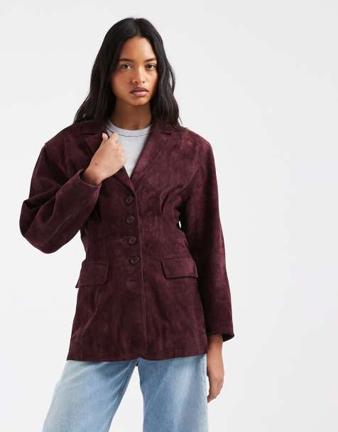 Urbancode blazer giacca oversize in camoscio con spalle scese color melanzana - view 1