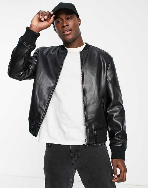 Urbancode - Bomber en imitation cuir - Noir