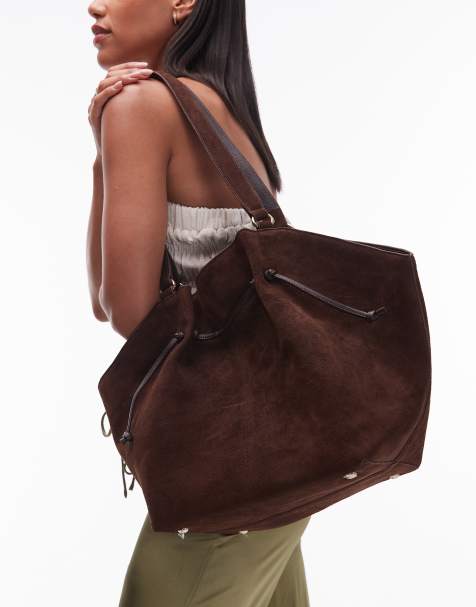Urbancode - Borsa a secchiello in camoscio color cioccolato amaro - view 1