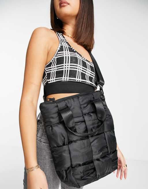 Urbancode - Borsa shopping con spalle imbottite e cinghie nera