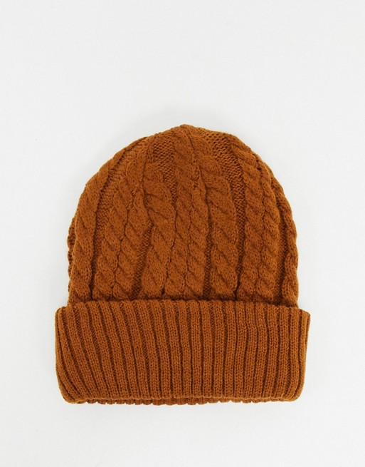 Urbancode cable knit beanie hat in rust