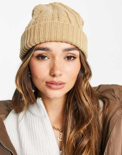 Urbancode cable knit beanie in camel | ASOS display picture 2