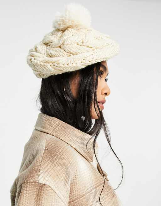 Urbancode cable knit hat in cream | ASOS