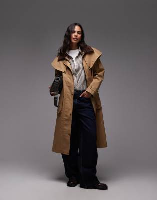 Urbancode Cape Detail Longline Rain Mac In Neutral