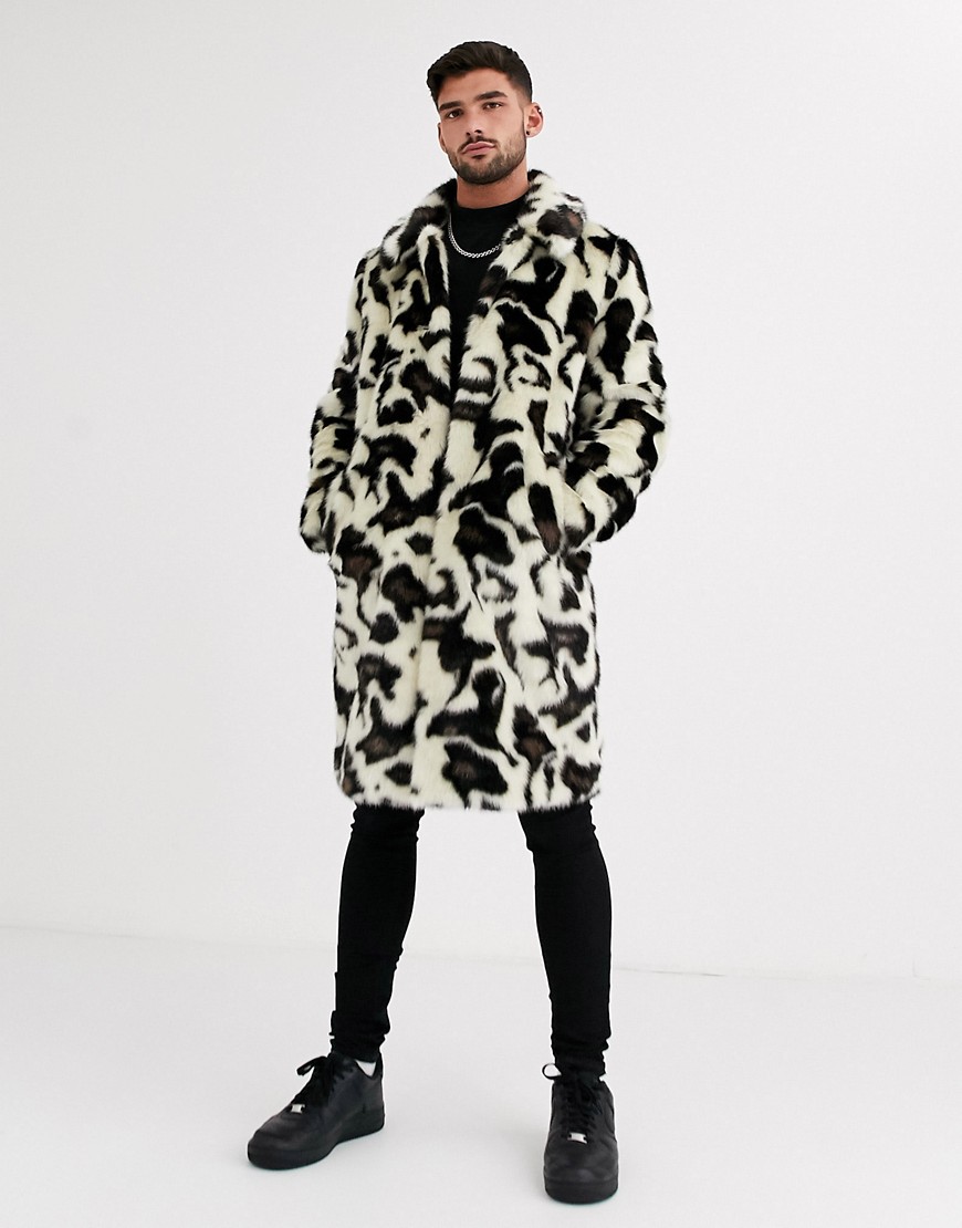 Urbancode - Cappotto in ecopelliccia color leopardo delle nevi-Bianco