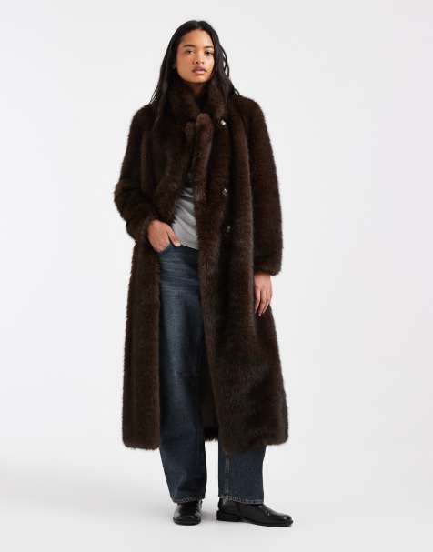 Urbancode cappotto maxi oversize in pelliccia sintetica marrone con bordi a contrasto - view 1