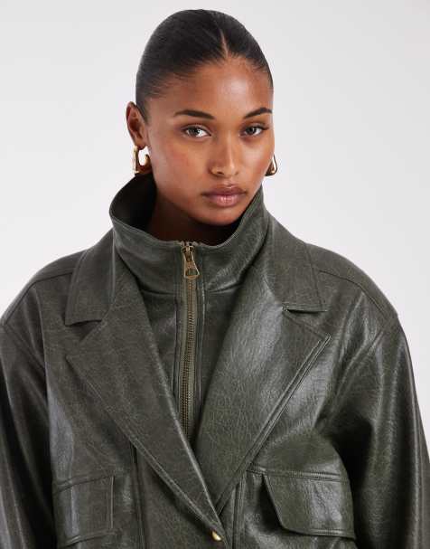Urbancode chaqueta bomber de doble capa con cuello alzado en verde - view 1