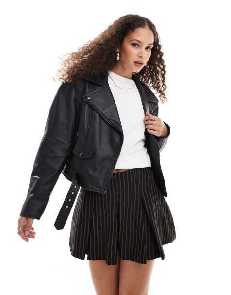 Urbancode classic leather biker jacket in black - view 1