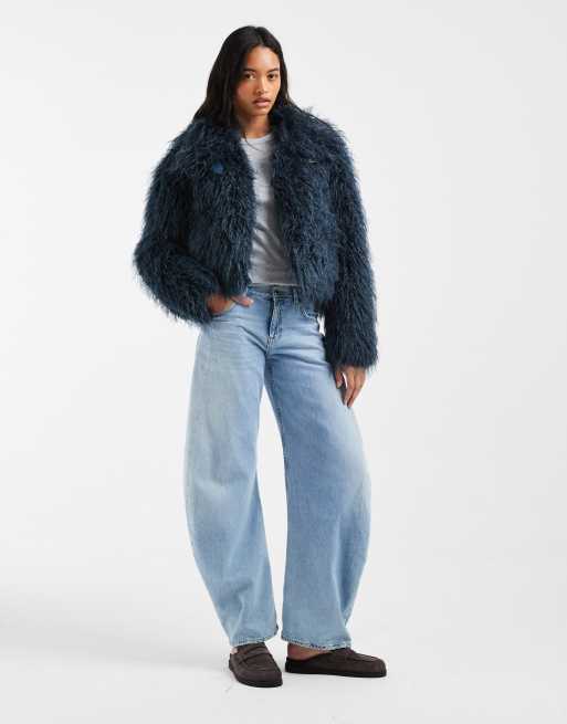Urbancode code faux fur jacket in blue, 2 of 4