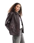 [Urbancode] Urbancode cracked leather patch pocket harrington jacket in deep red 14 Deep Red