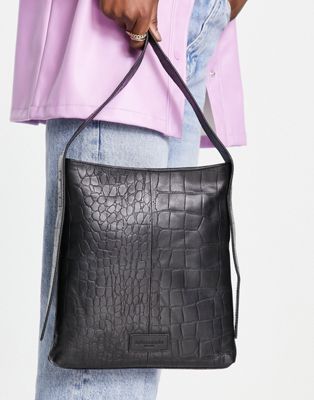 Urbancode croc leather shoulder bag in black      - ASOS Price Checker