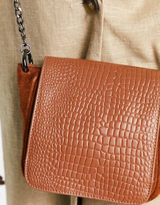 Brahmin Tan Moc Croc Leather Shoulder Bag Purse