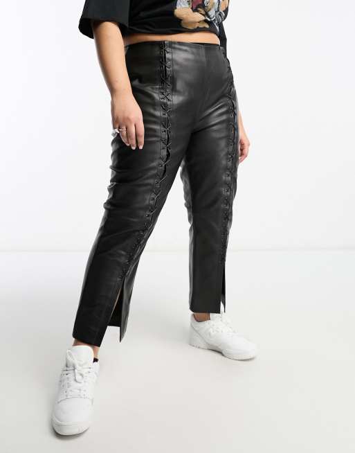 Plus size leather lace hotsell up pants