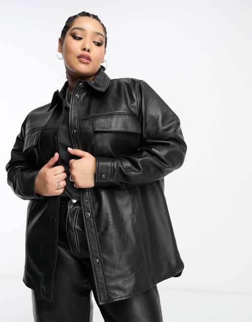 Urbancode Curve real leather overshirt in black | ASOS